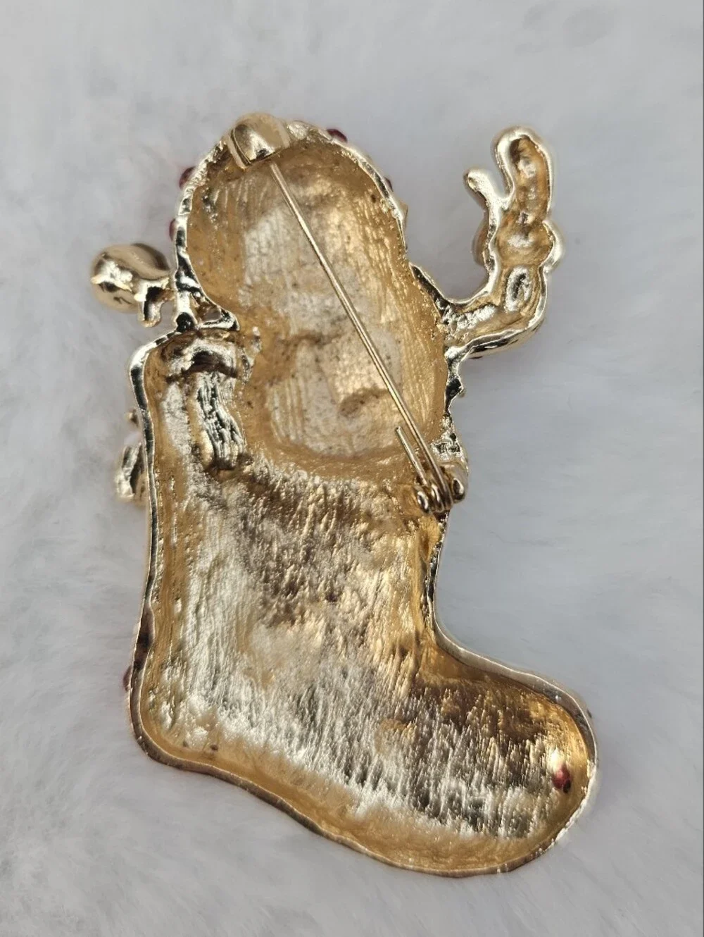 Festive Santa in Stocking Brooch - Red, White, Green